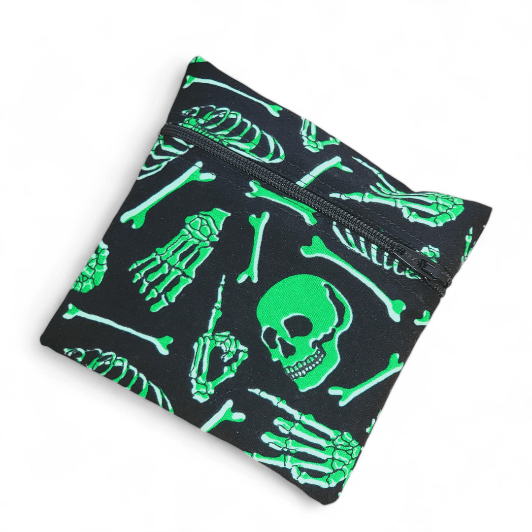 Menstrual Cup Pouch w/ Zipper Glow in Dark Skeleton Fabric