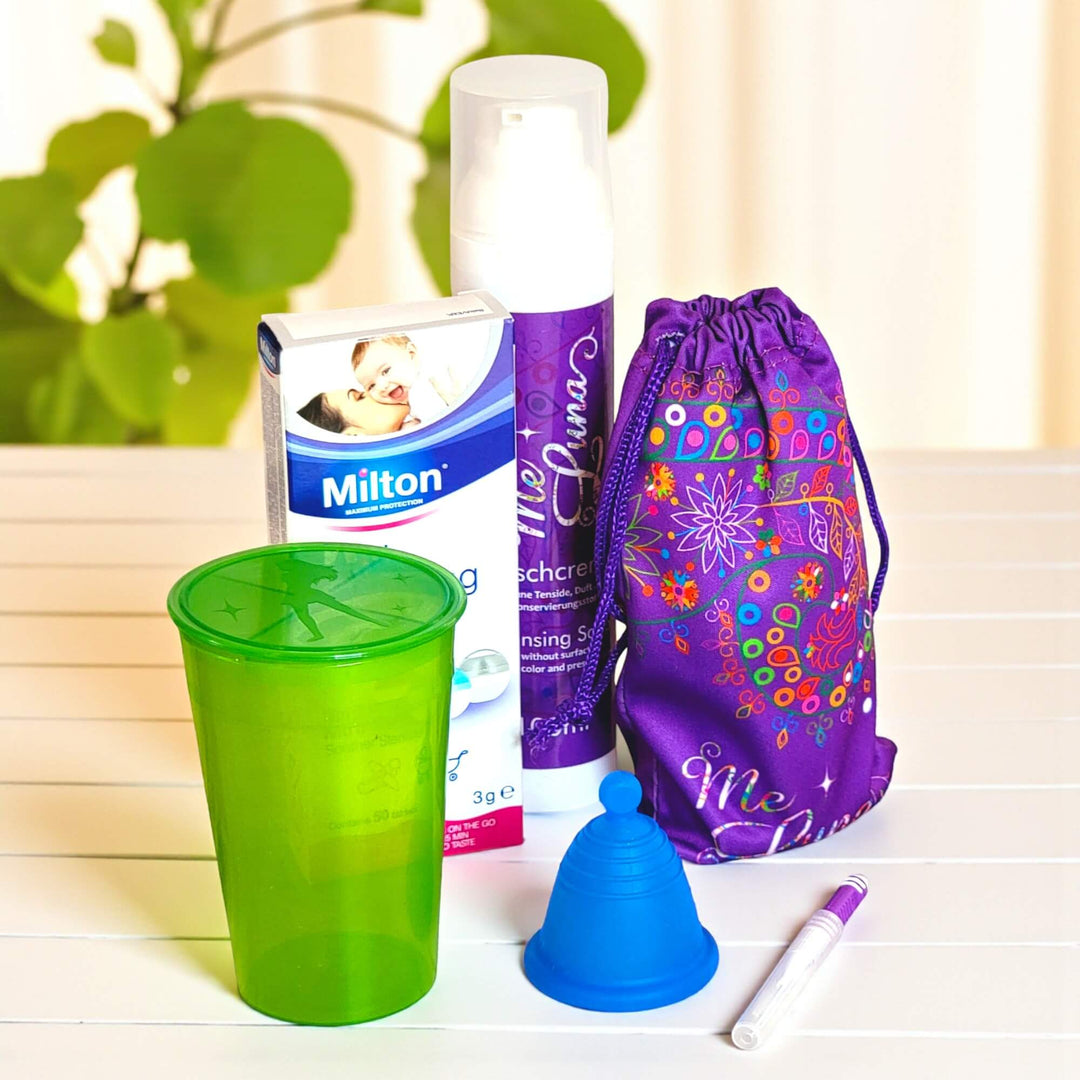 Kit de copa menstrual Low Cervix AZUL - con Milton Tabs