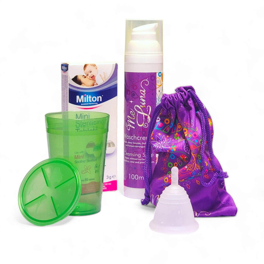 copa menstrual transparente cuello uterino bajo con kit milton tabs