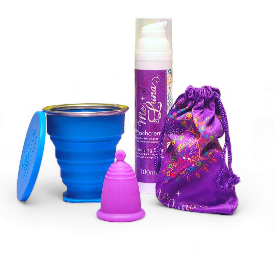 kit copa menstrual morada con copa microondas