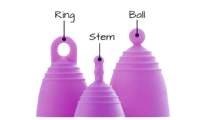 Choosing your menstrual cup handle style: stem, ball, ring