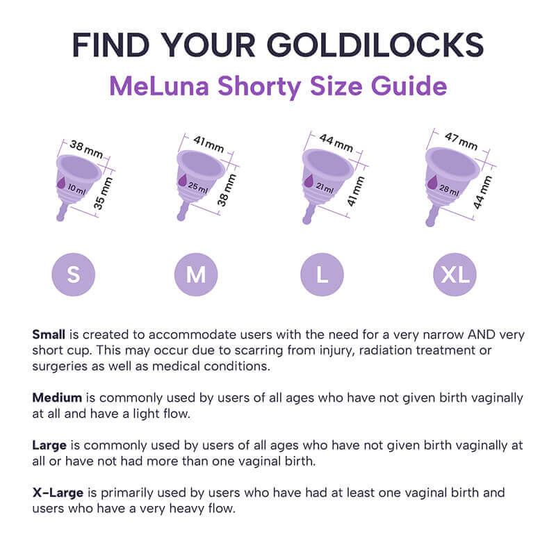 meluna menstrual cup size chart for low cervix shorty
