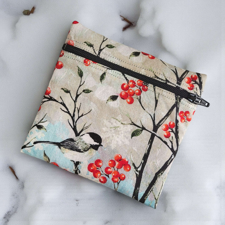 Menstrual Cup Pouch w/Zipper Birds and Berries