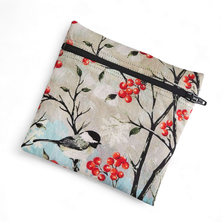 Menstrual Cup Pouch w/Zipper Birds and Berries