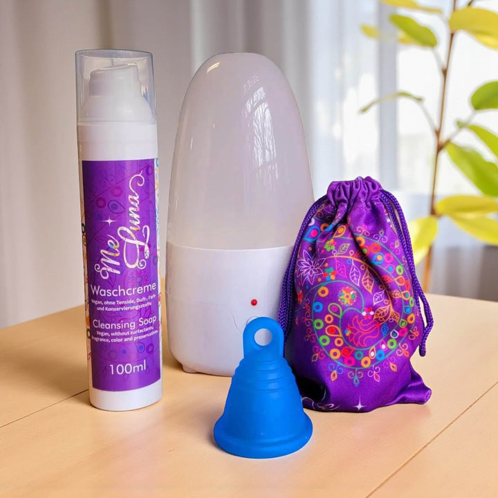 Low Cervix Blue Menstrual Cup Kit with Steamer