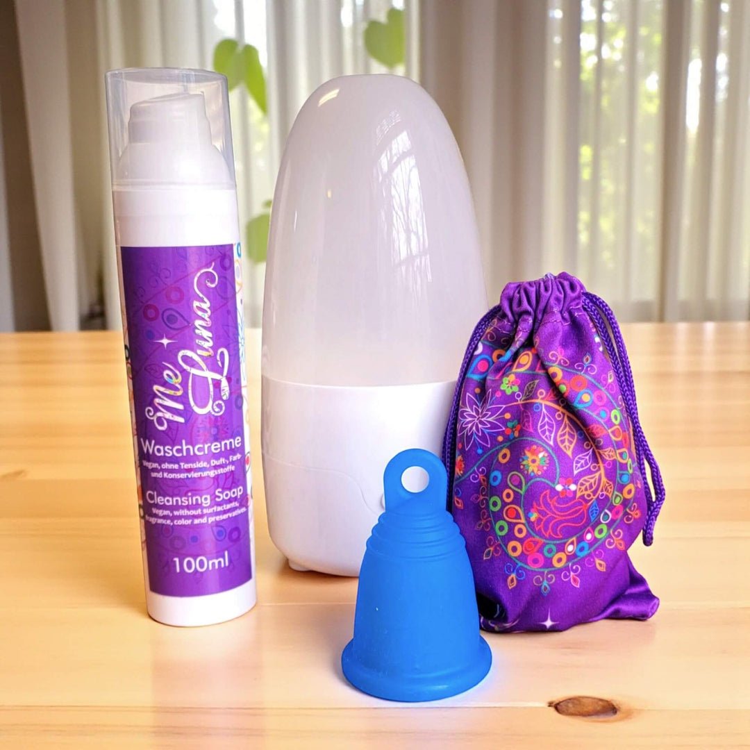 Kit de iniciación a la copa menstrual AZUL con vaporizador