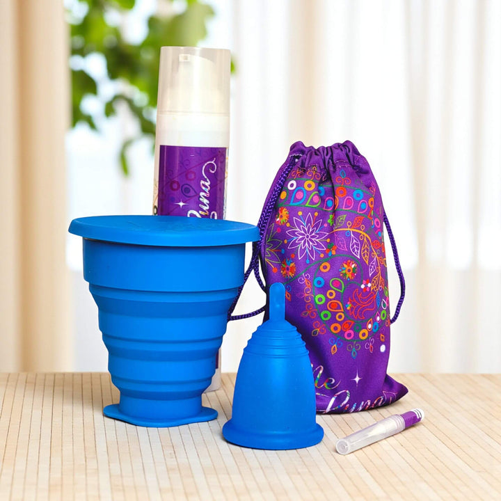 Menstrual Cup Starter Kit - Microwave Sterilizer-  BLUE Cup