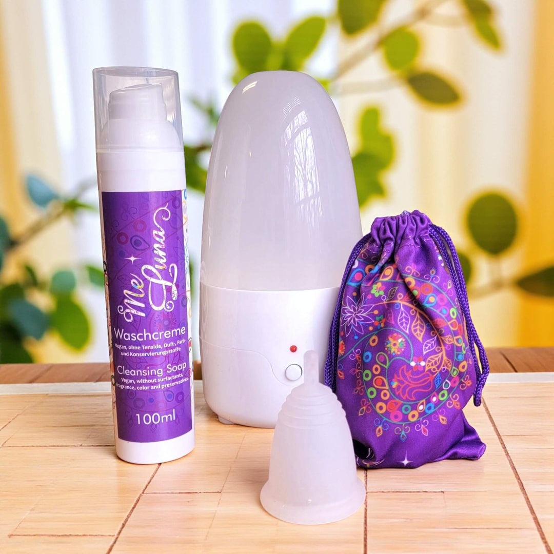 Kit de copa menstrual sin colorantes con vaporizador