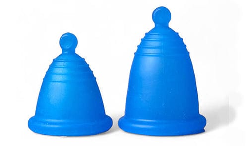 MeLuna Shorty low cervix menstrual cup beside a Standard Height cup