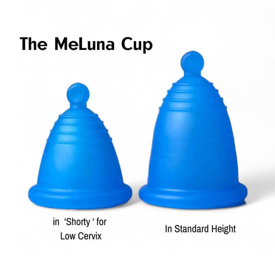 MeLuna Shorty low cervix menstrual cup compared with a standard-height menstrual cup