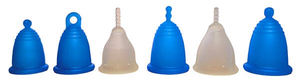 Cora menstrual cup compared side by side with standard height MeLuna cups