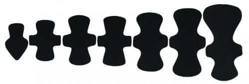 Domino Pads size range from thong liner to postpartum pad