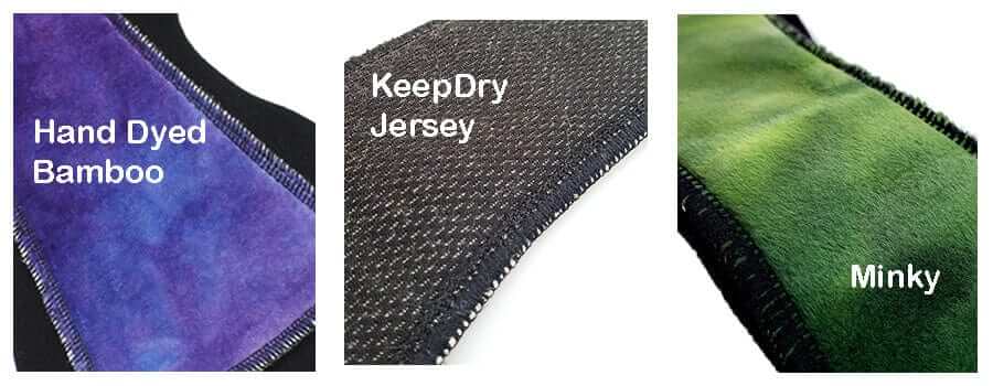 Domino Pads Bamboo, Minky, and KEEPDRY top layer materials