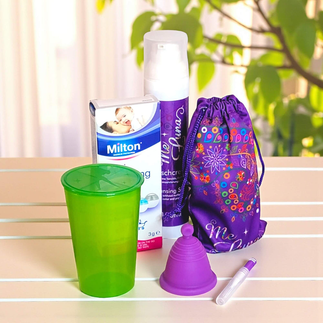 Low Cervix PURPLE Menstrual Cup Kit - with Milton Tabs