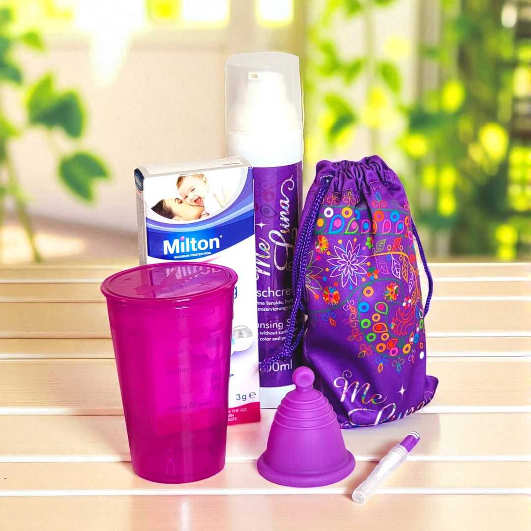 Low Cervix PURPLE Menstrual Cup Kit - with Milton Tabs