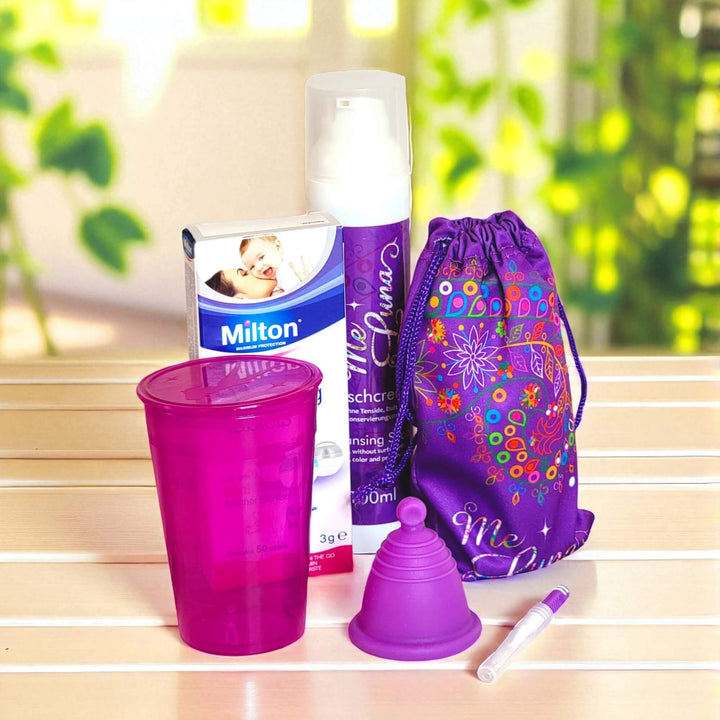 Low Cervix PURPLE Menstrual Cup Kit - with Milton Tabs