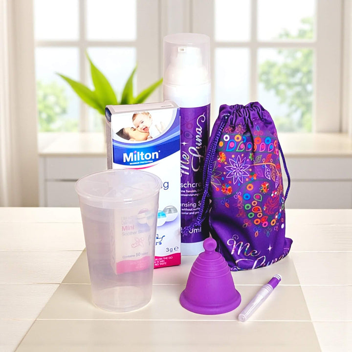 Low Cervix PURPLE Menstrual Cup Kit - with Milton Tabs
