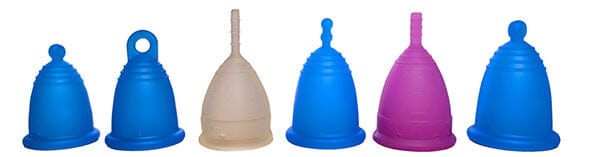 Lunette menstrual cup compared side by side with standard height MeLuna cups