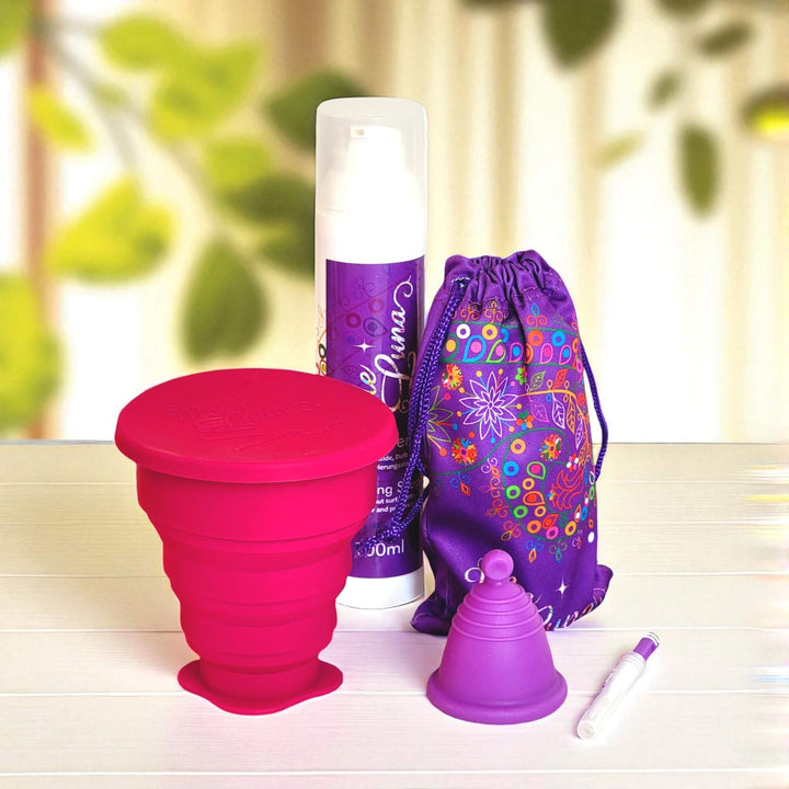 Low Cervix PURPLE Menstrual Cup Kit - Microwave Disinfection