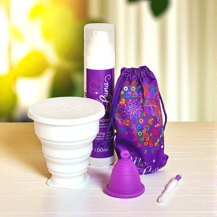 Low Cervix PURPLE Menstrual Cup Kit - Microwave Disinfection