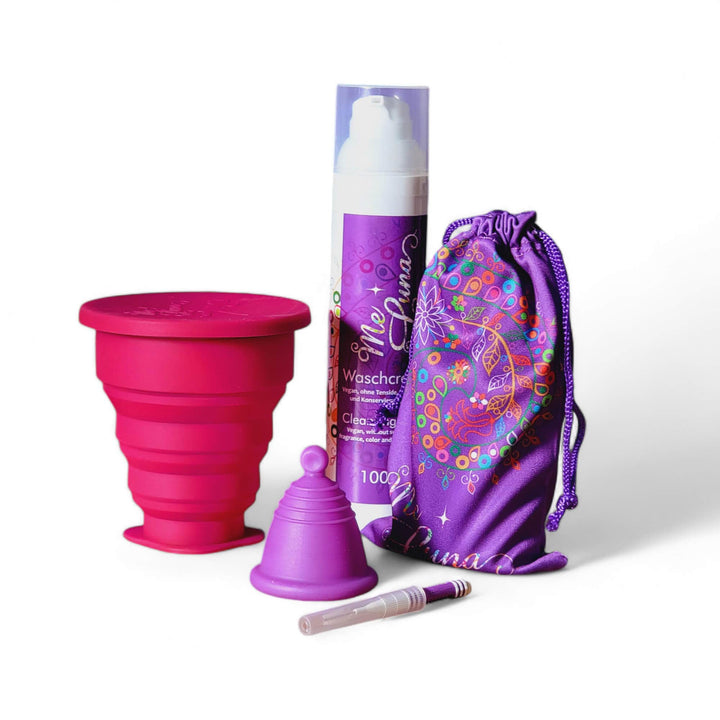 Menstrual cup kit low cervix with red violet microwave cup