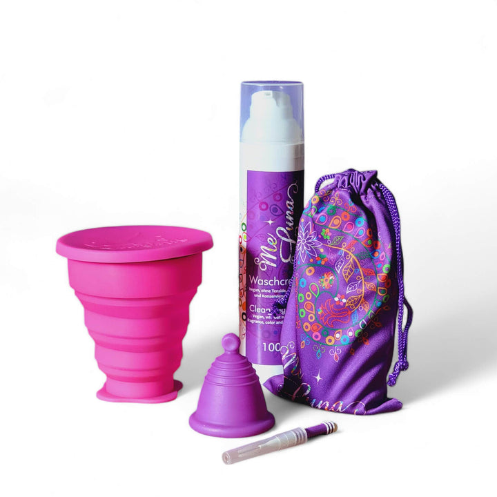 Menstrual cup kit low cervix with pink microwave cup