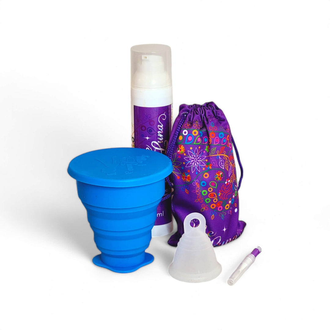 Menstrual cup kit microwave blue clear low cervix