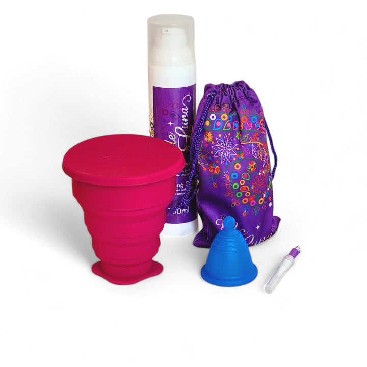 Menstrual cup kit microwave maroon blue low cervix