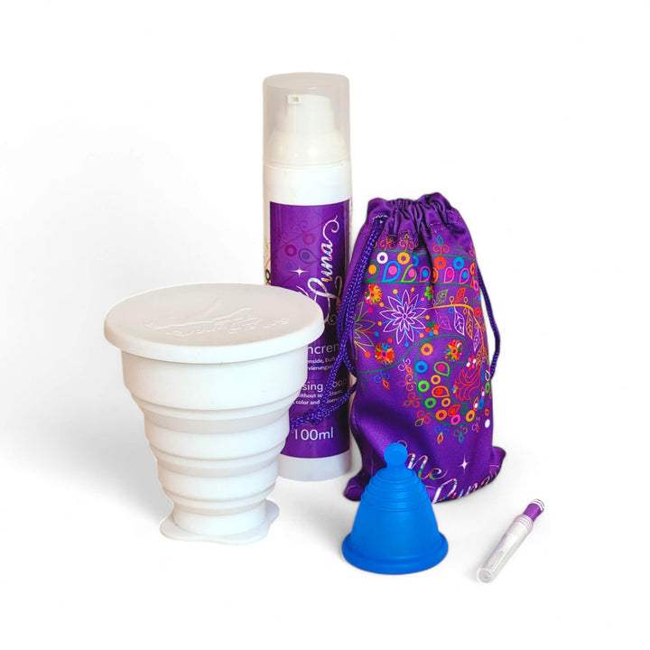 Menstrual cup kit microwave white blue low cervix