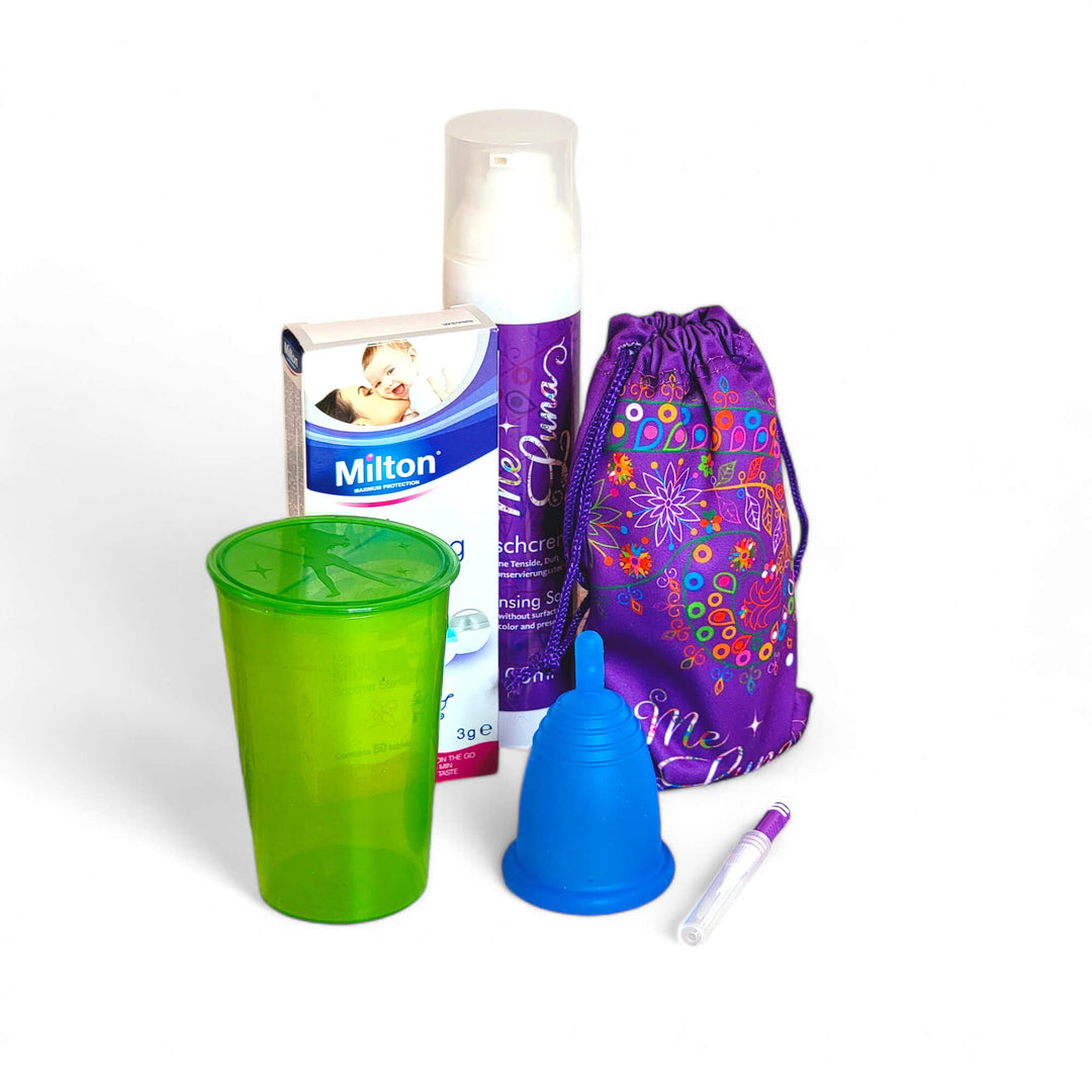 Kit de Copa Menstrual AZUL - con Milton Tabs