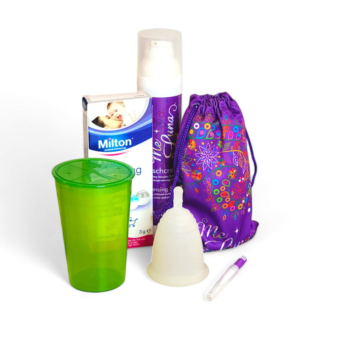 Kit de copa menstrual sin colorantes - con pastillas Milton