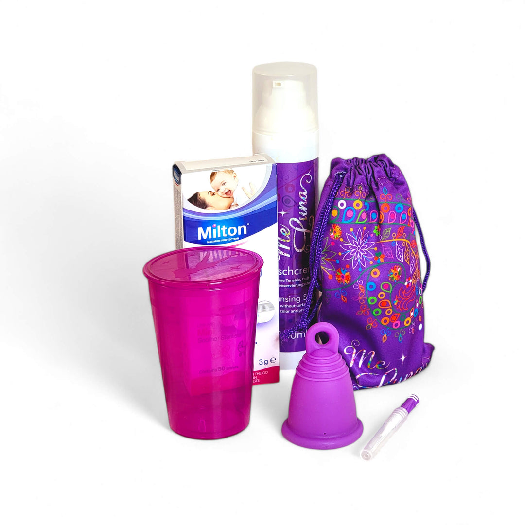 Kit de copa menstrual PÚRPURA - con pestañas Milton