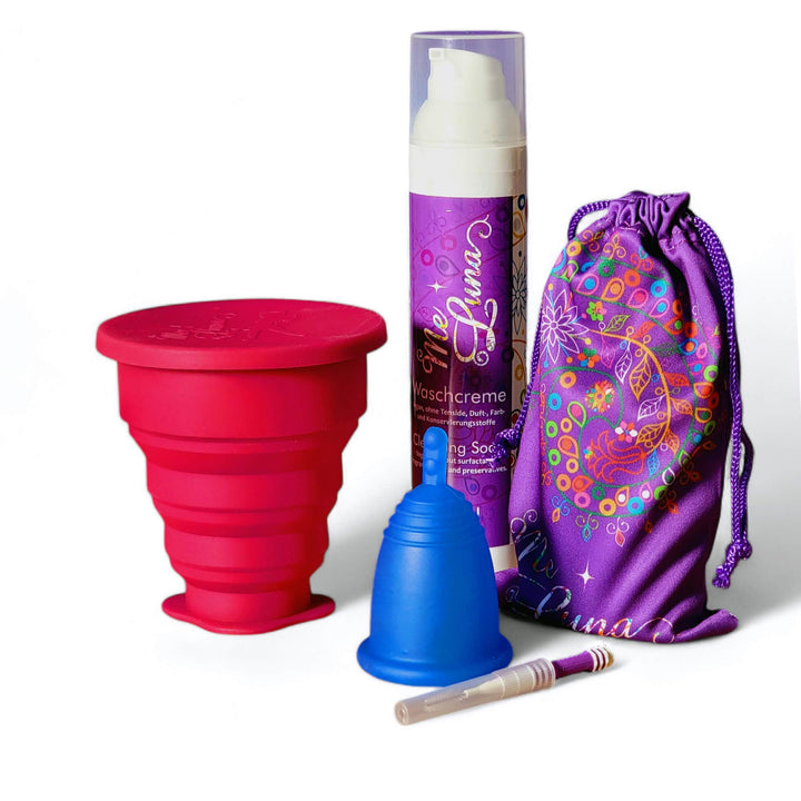 Kit copa menstrual con vaso microondas rojo violeta