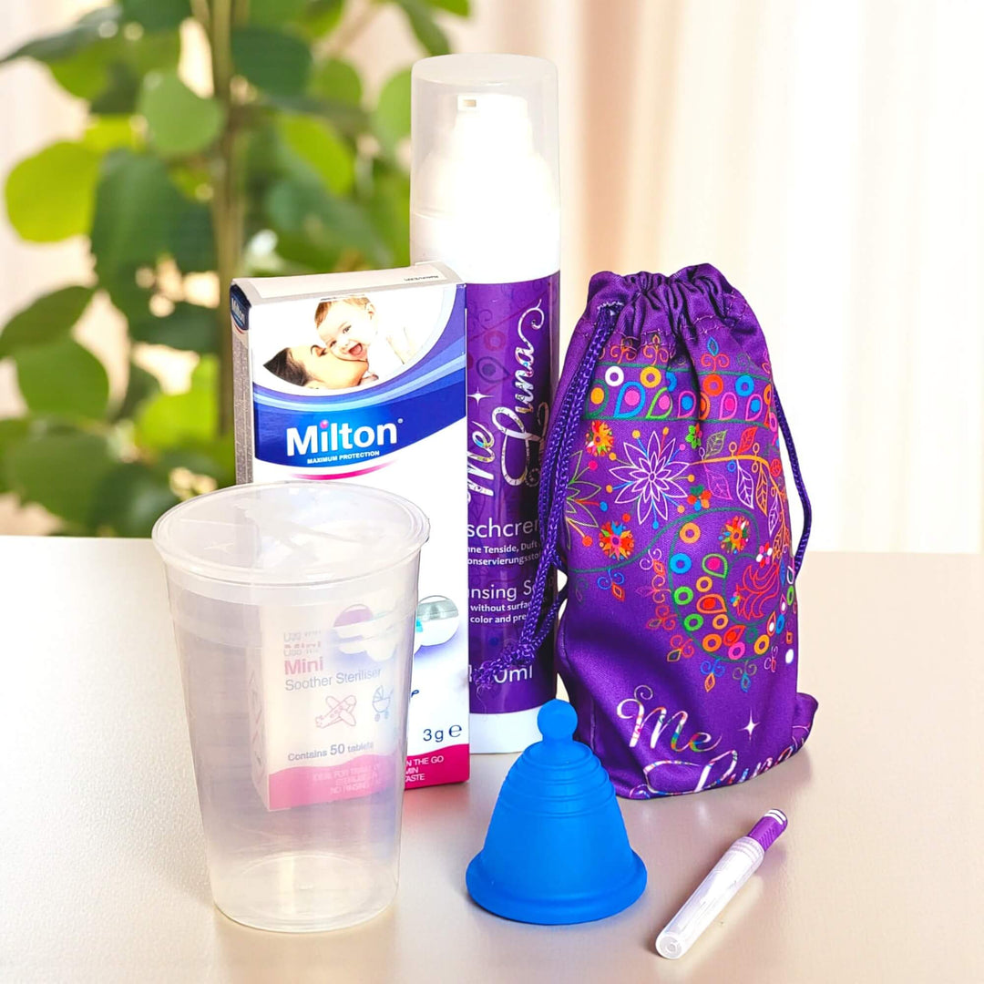 Low Cervix BLUE Menstrual Cup Kit - with Milton Tabs