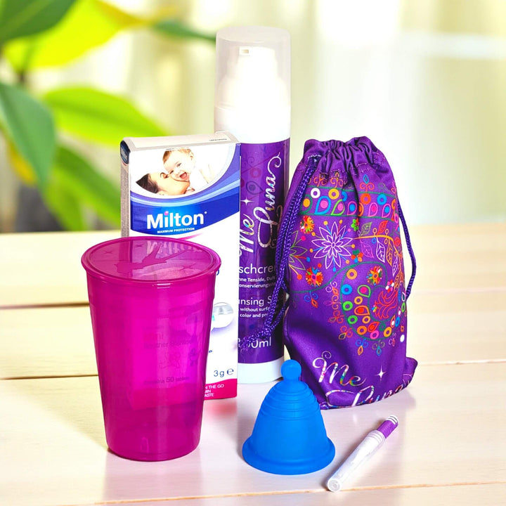 Low Cervix BLUE Menstrual Cup Kit - with Milton Tabs