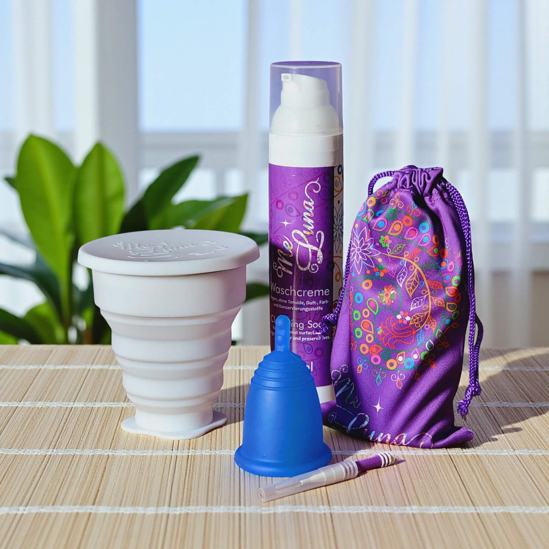 Menstrual Cup Starter Kit - Microwave Sterilizer-  BLUE Cup