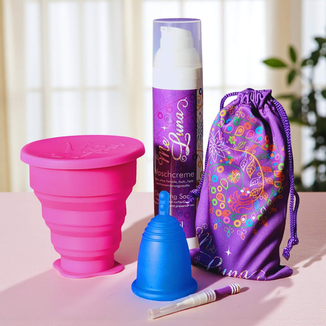 Menstrual Cup Starter Kit - Microwave Sterilizer-  BLUE Cup