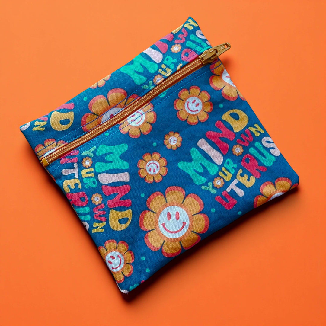 Menstrual Cup Pouch w/Zipper Mind Your Own Uterus Retro